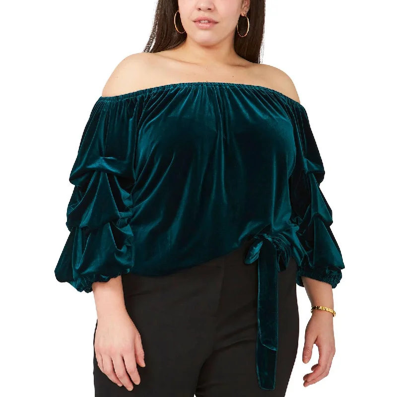 MSK Womens Plus Velvet Off-The-Shoulder Blouse Vintage Lace Blouse