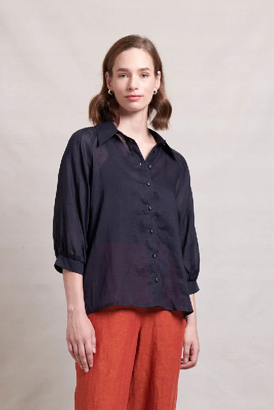 Neris - Art Space Blouse - Ink Peter Pan Blouse