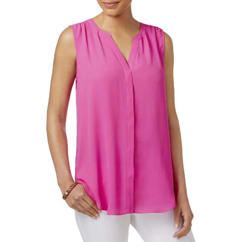 NYDJ Womens Pleated Button Down Blouse Elegant Embroidery Blouse