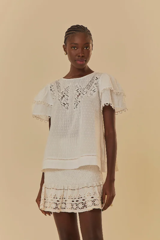 Off-White Ruffle Blouse Romantic Lace Blouse
