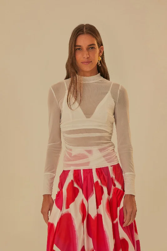 Off White Tulle Long Sleeved Blouse Soft Pastel Blouse