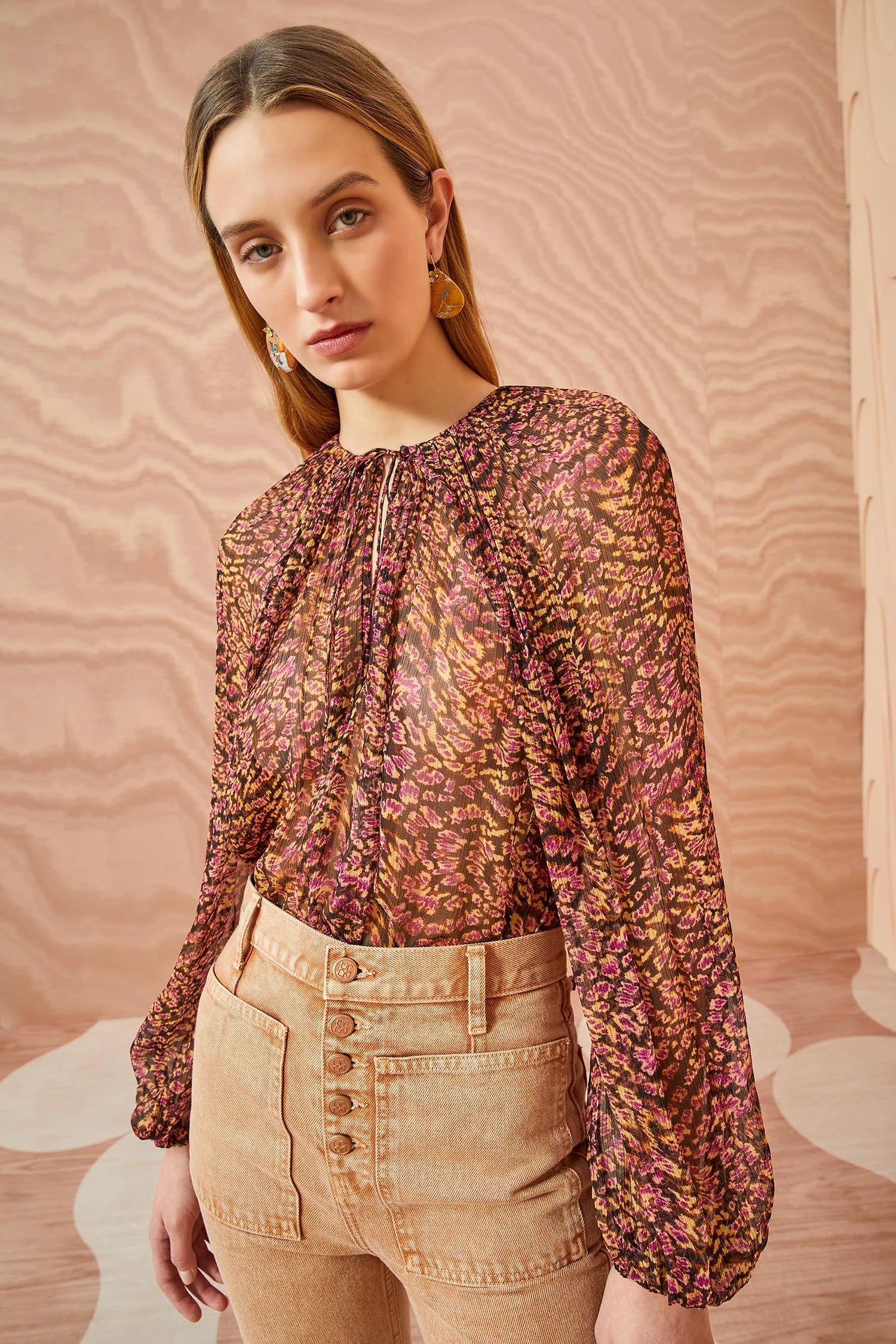 Pauline Blouse - Pomegranate Pleated Collar Blouse
