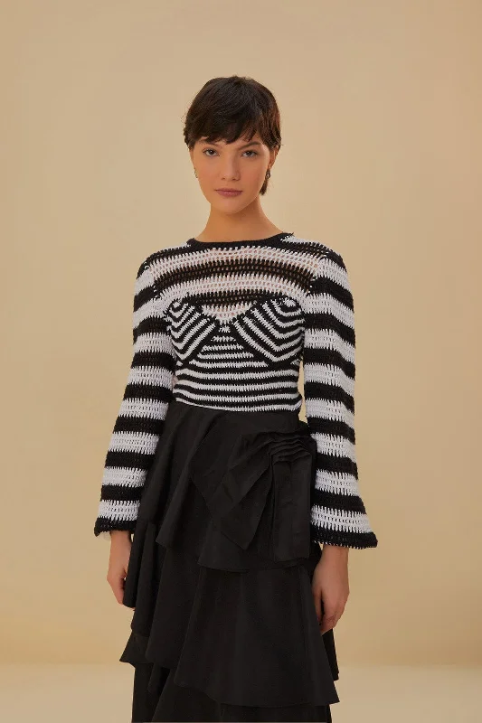 Black and White Stripes Crochet Blouse Boho Chic Blouse