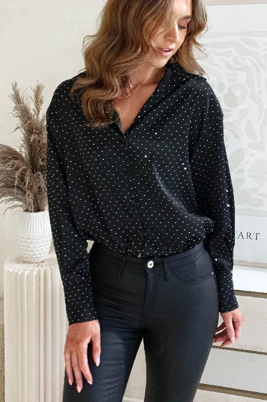 Peta Dimonte Sparkle Satin Blouse | Black Vintage Polka Blouse
