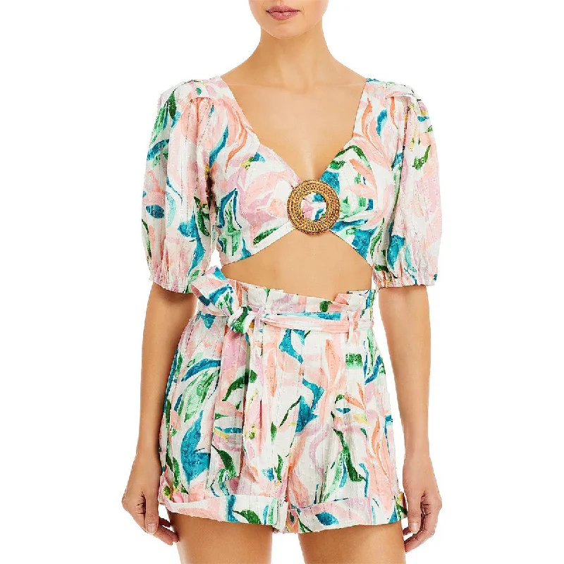 Rahi Womens Maui Printed Cropped Blouse High Neck Blouse