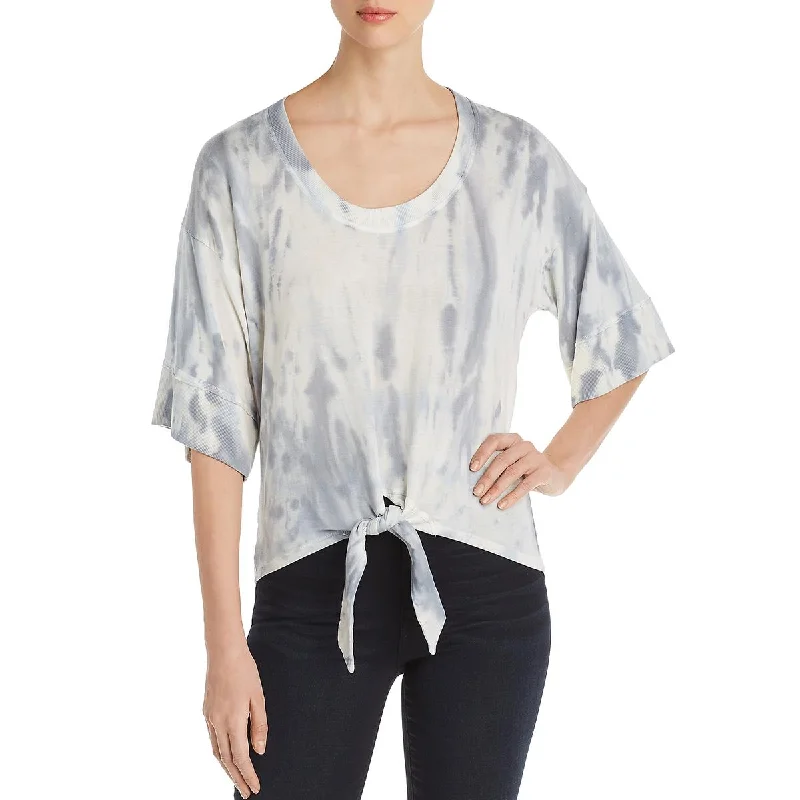 Red Haute Womens Tencel Tie-Dye Blouse Playful Puff Blouse