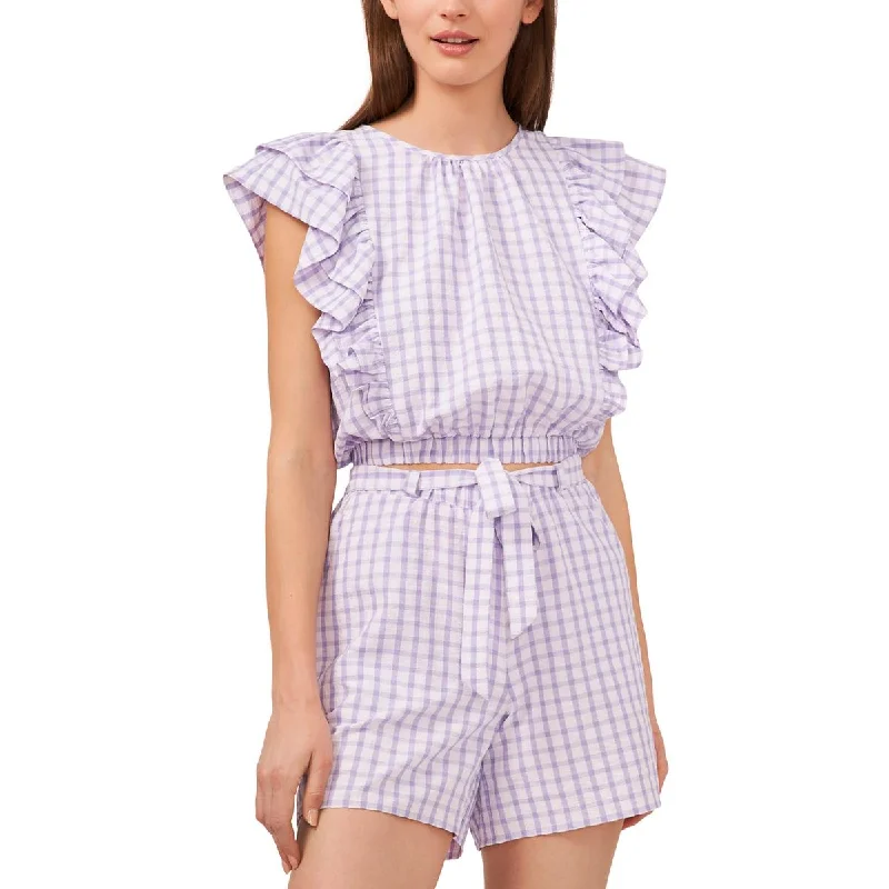 Riley & Rae Womens Checkered Daytime Blouse Ruffled Neck Blouse