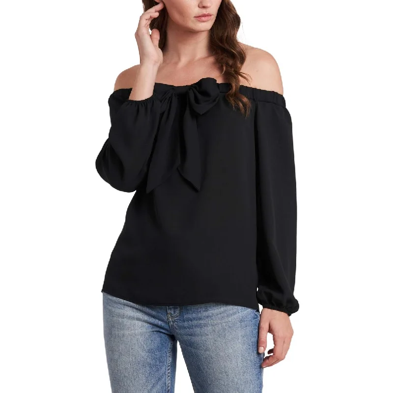 Riley & Rae Womens Juniors Maybelle Off The Shoulder Bow Blouse Elegant Office Blouse