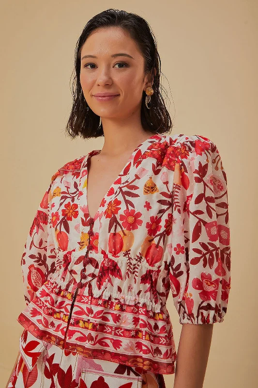 Off-White Romantic Orchard Crop Blouse Embroidered Floral Blouse