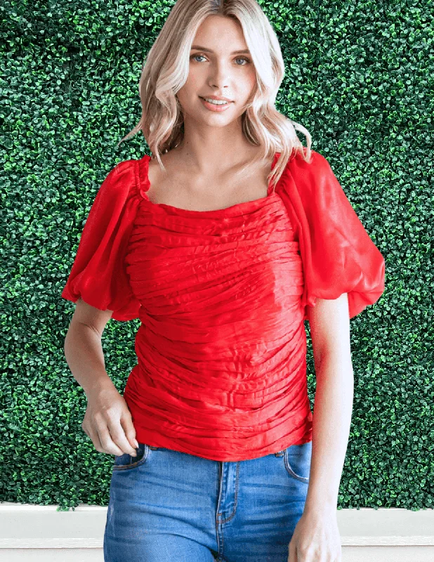 Ruched On/Off Shoulder Blouse Airy Cotton Blouse