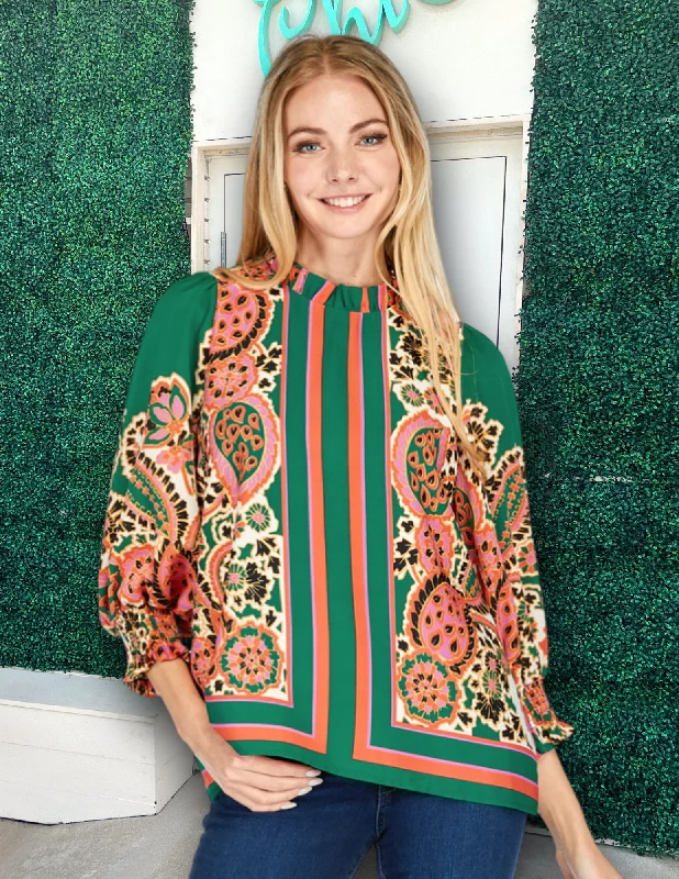 Falling Border Blouse Frilled Cuff Blouse