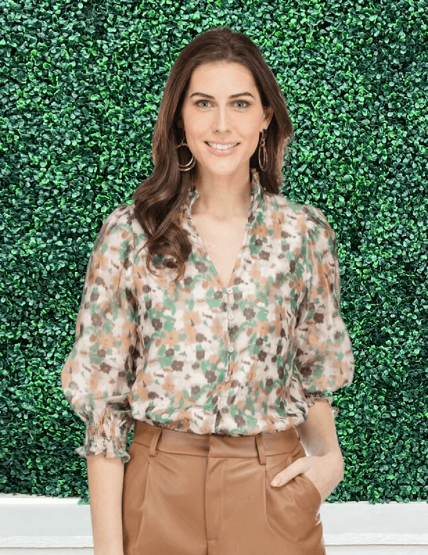 Voile Watercolor Blouse Feminine Puff Blouse