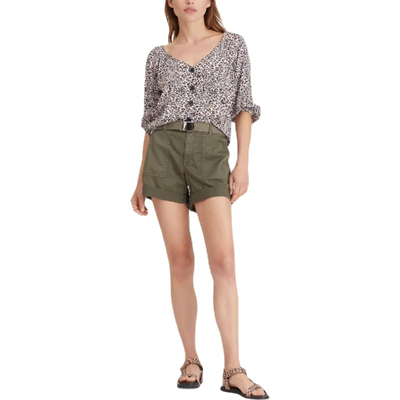 Sanctuary Womens Animal Print V Neck Blouse Chic Square Blouse
