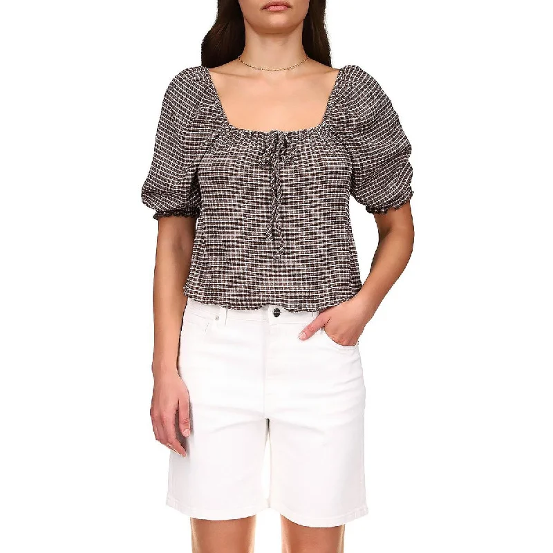 Sanctuary Womens Remember Me Square Neck Cropped Blouse Silky Draped Blouse