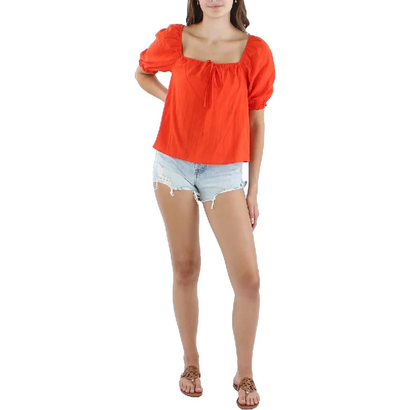 Sanctuary Womens Remember Me Square Neck Peasant Blouse Off-Shoulder Wrap Blouse