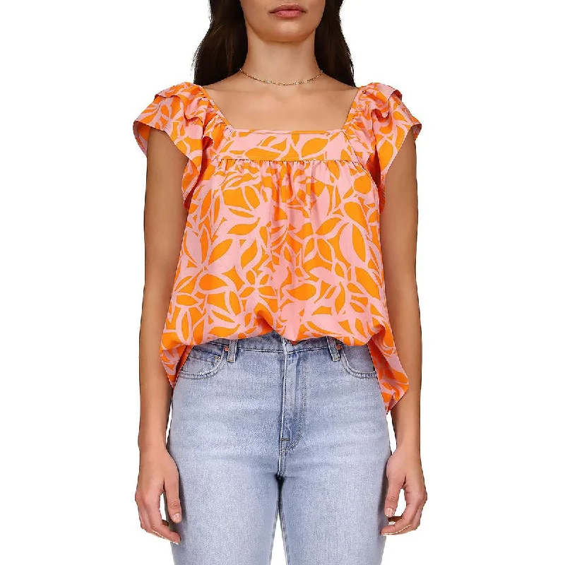 Sanctuary Womens Square Neck Printed Blouse Casual Relaxed Blouse