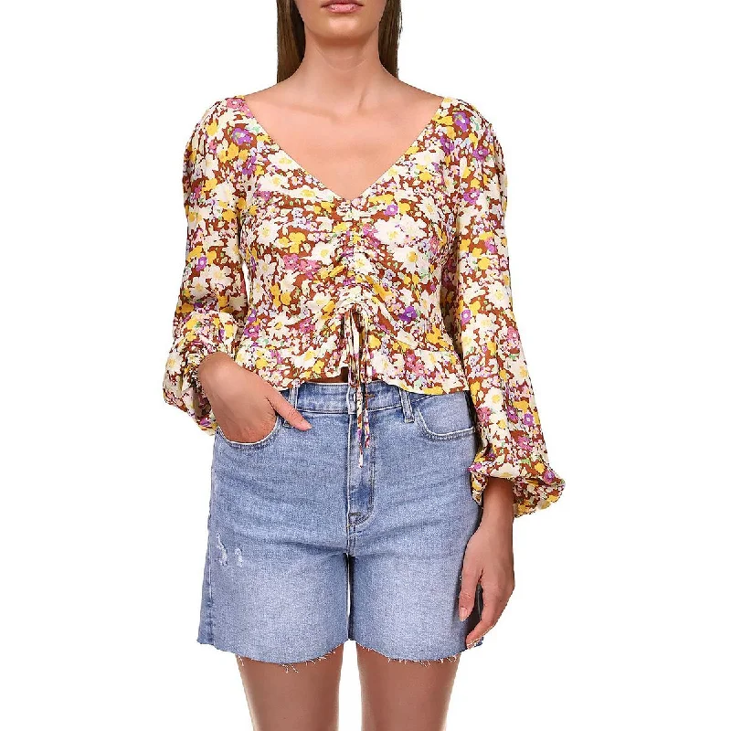 Sanctuary Womens V-Neck Cropped Blouse Double-Layered Blouse