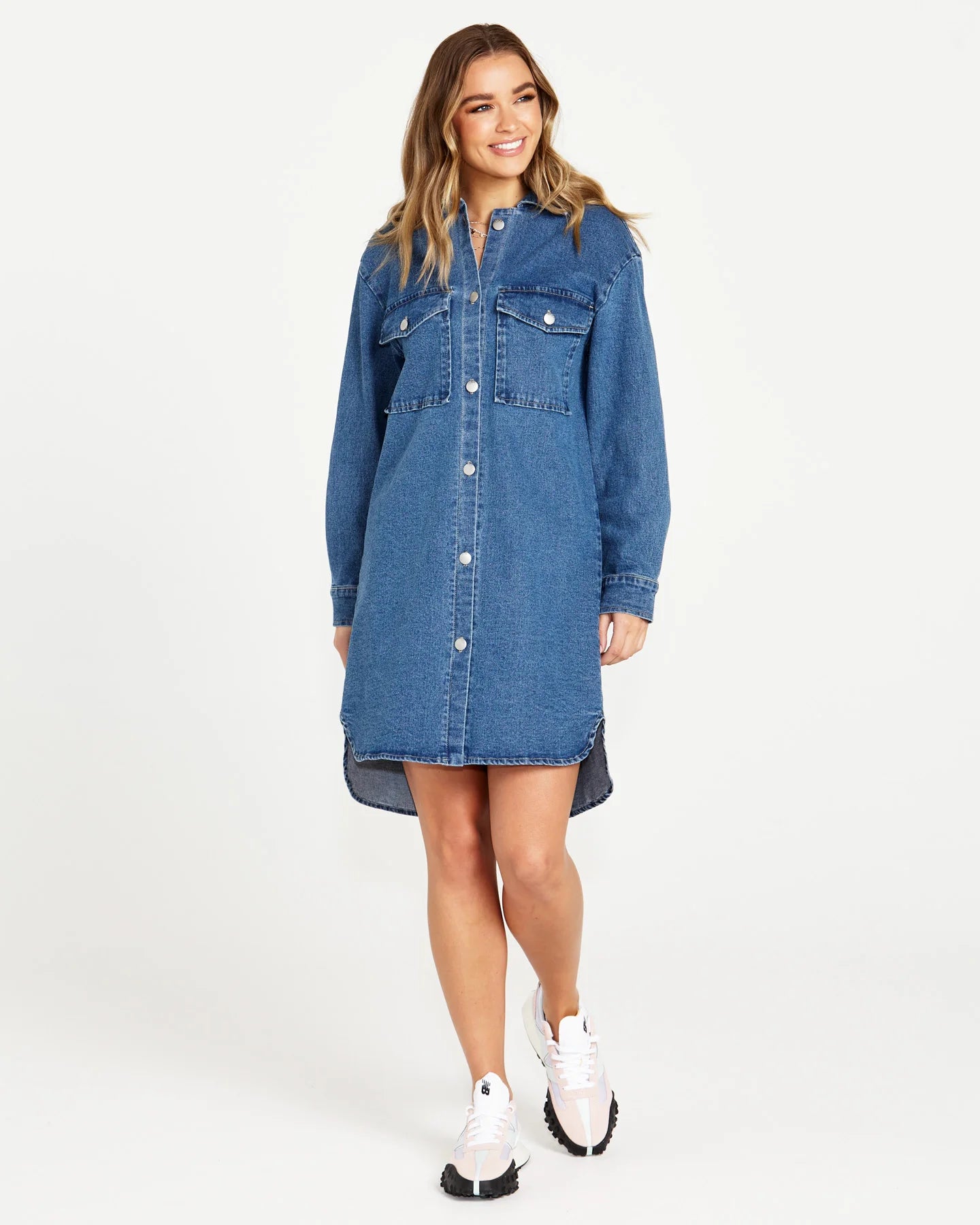 SASS NYA LONG DENIM SHACKET 80 WASH Chic Ruffle Blouse