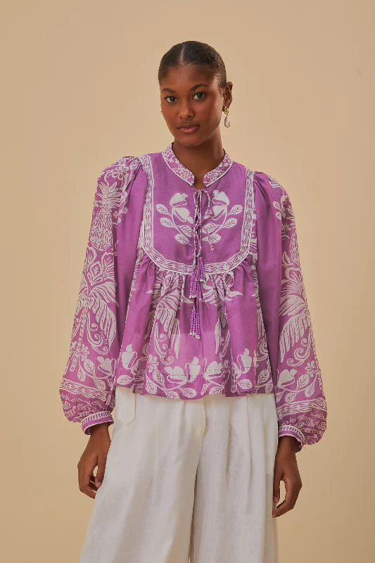 Lilac Sweet Garden Long Sleeve Blouse Smart Casual Blouse