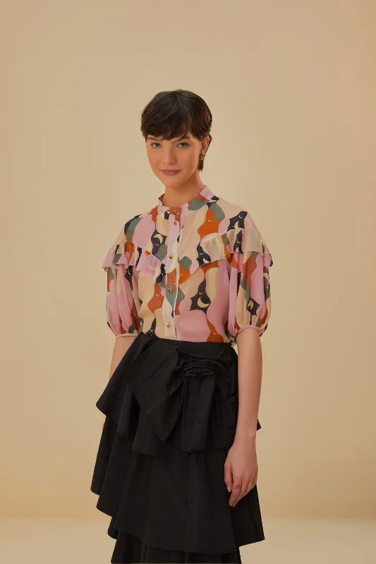 The Kiss Multicolor Short Sleeve Blouse Double-Layered Blouse