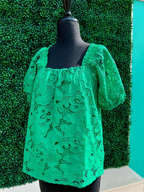 Lacy Green Blouse Wrap Front Blouse
