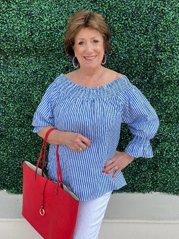 Smocked Off the Shoulder Blouse Asymmetric Hem Blouse