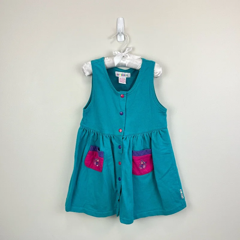 Vintage Gymboree Teal Flower Jumper Medium 3-4 Tailored Straight A-Line