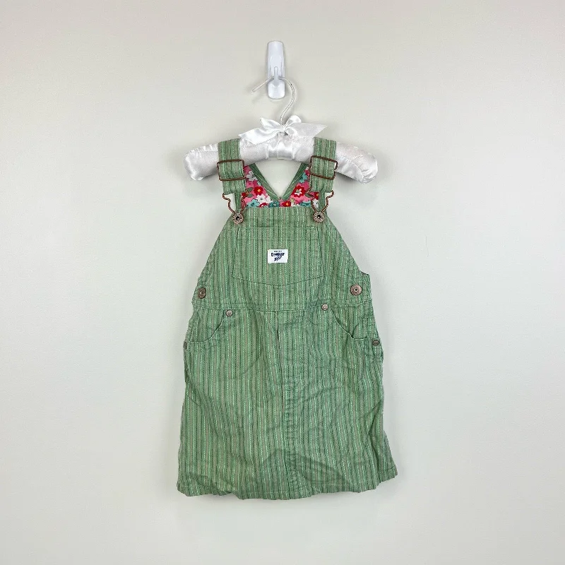 Vintage Y2K OshKosh B'gosh Green Stripe Jumper 2T Hooded Caped Shawl Collar