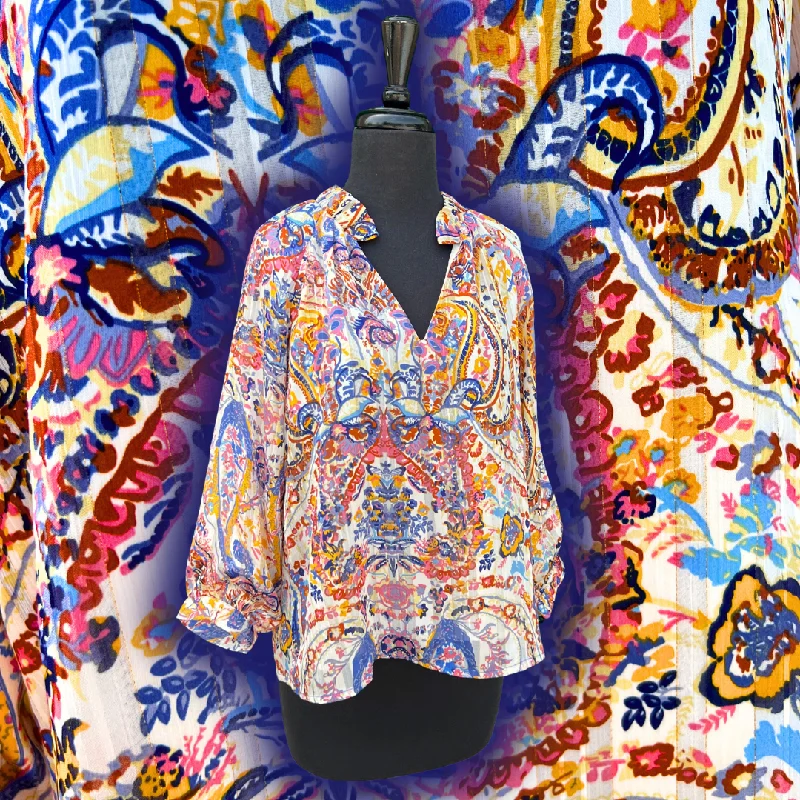 Fall Paisley Print Blouse Peter Pan Blouse