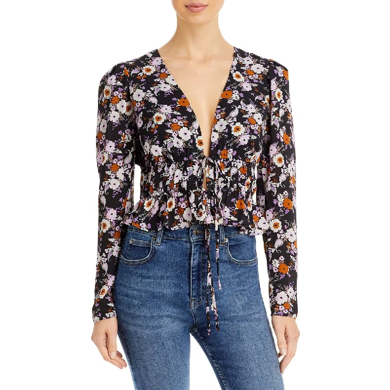 WAYF Womens Sammie Floral Print Tie Front Blouse Chic Off-Shoulder Blouse