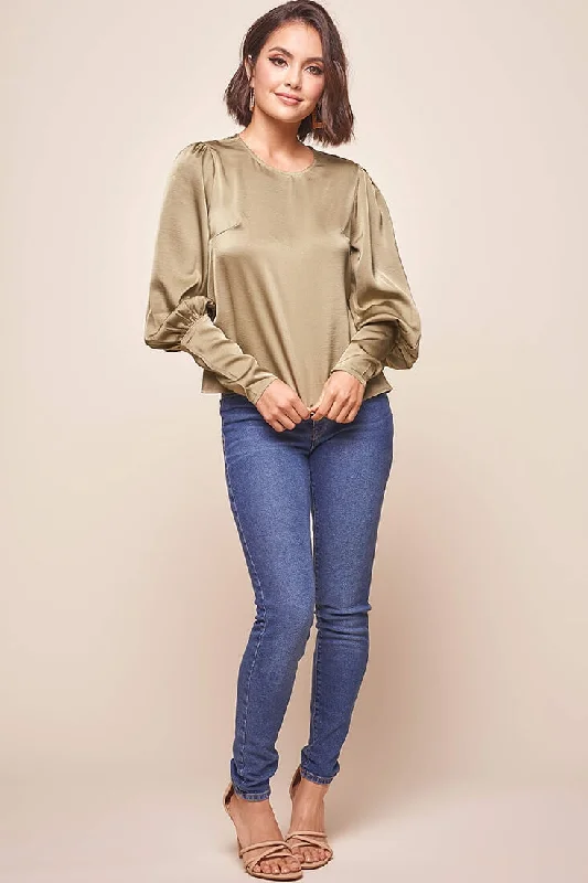 Westminster Leg-of-Mutton Sleeve Blouse Olive Modern Work Blouse