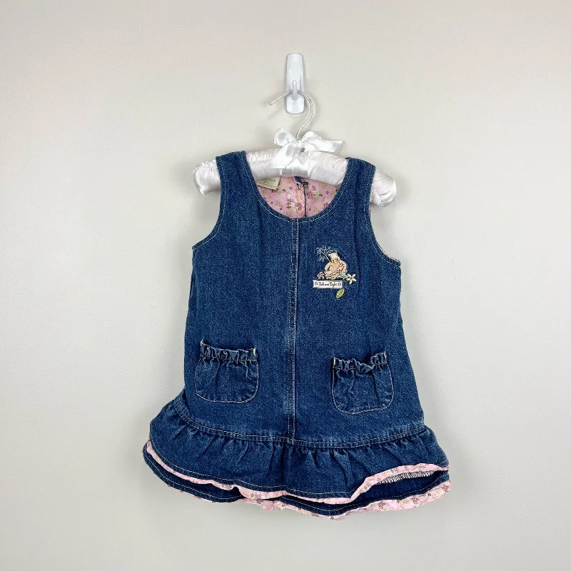 Y2K Vintage Classic Pooh Denim Ruffle Jumper 24 Months Mesh Sweater Canvas Denim