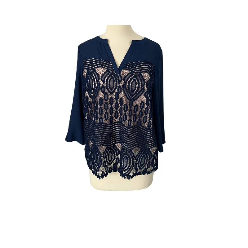Zac & Rachel Blue Lace Layered Blouse  | Gently Used | Subtle Shimmer Blouse