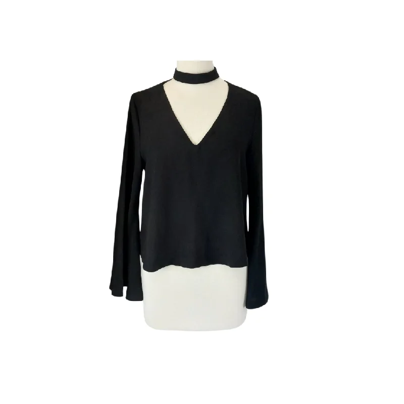 Zara Black V-neck Bell-sleeves Blouse | Pre Loved | Office-Ready Blouse