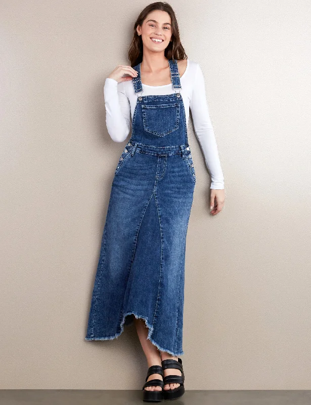 Pieced Denim Jumper Spandex Blend Rayon Blend Denim Blend