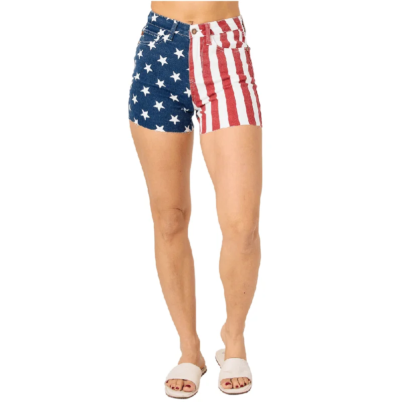 Judy Blue Red, White, and Blue Jean Shorts Casual Bootcut Ripped Jeans