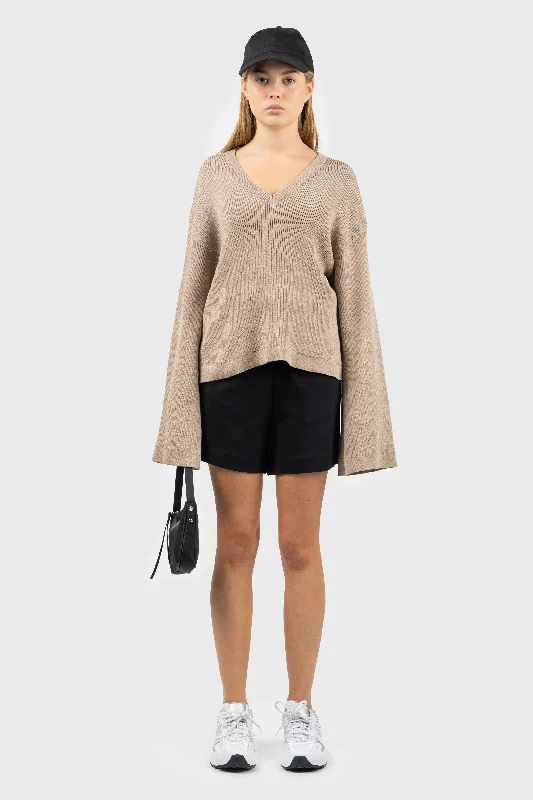 100% Recycled V-Neck Ribbed Knitted Jumper Solid Print Embellished