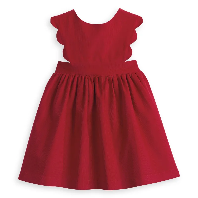 Adalene Scalloped Jumper -- Red Cord Jersey Fabric Tulle Fabric Batik Fabric
