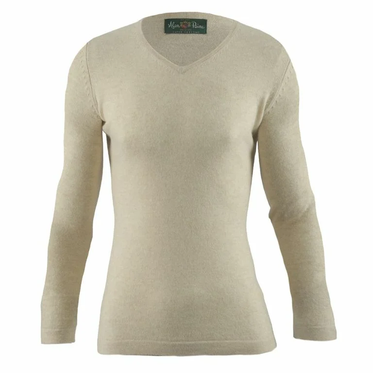 Alan Paine Ladies Geelong Lambswool V Neck Jumper - Ivory Size 16 Striped Floral Plaid Alan Paine Ladies Geelong Lambswool V Neck Jumper - Ivory Size 16 Striped Floral Plaid