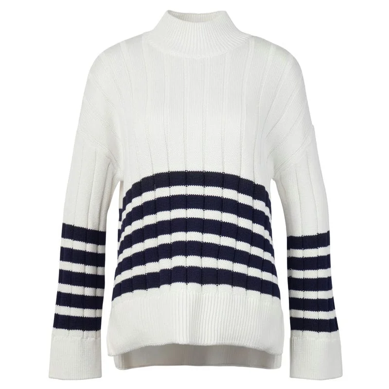 Barbour Aster Ladies Jumper - Aran Boat Neck Shawl Collar Notched Collar