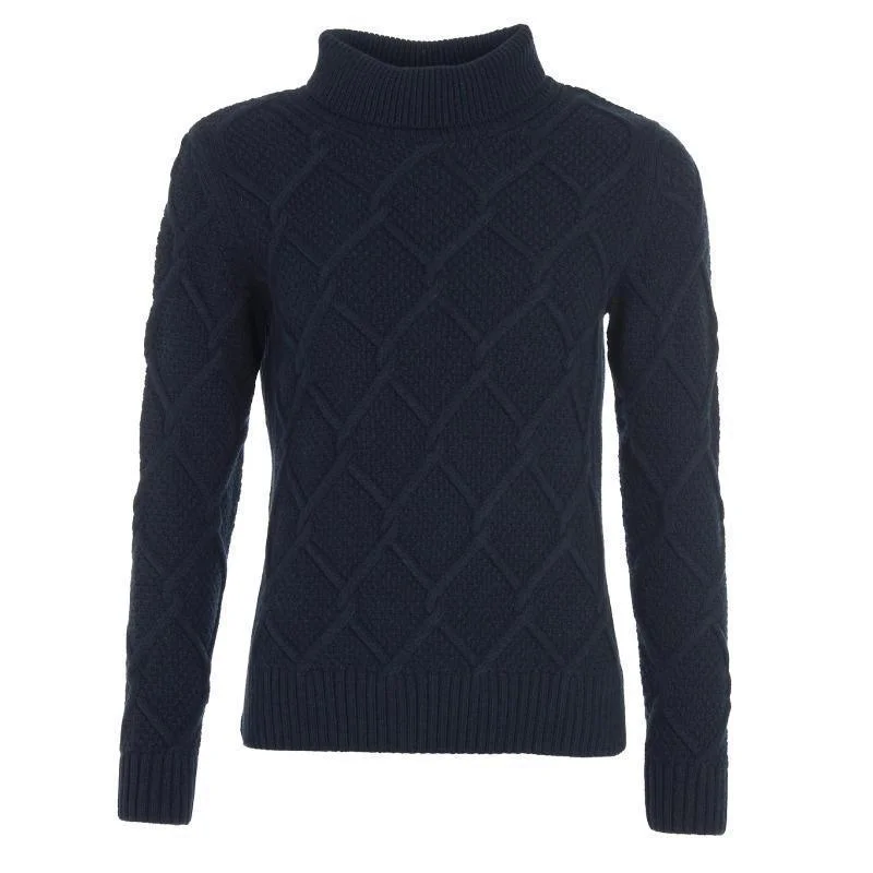 Barbour Burne Ladies Roll Neck Jumper - Navy Polka Dot Checkered Tartan