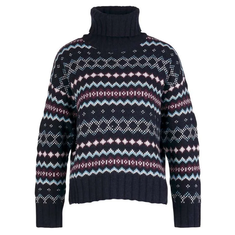 Barbour Fox Fairisle Ladies Roll Neck Jumper - Navy Elegant Classic Vintage