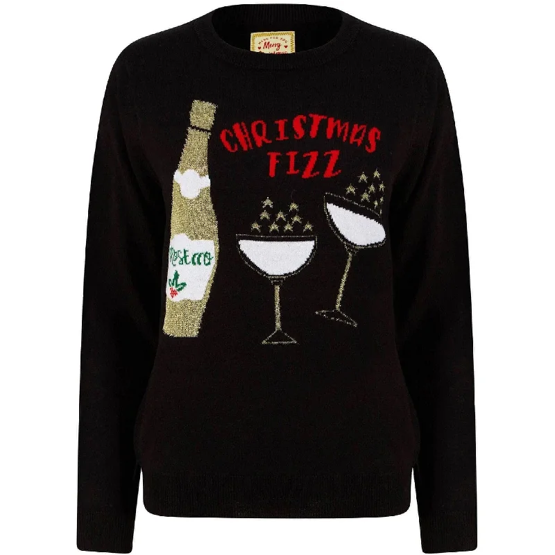 Christmas Fizz Lurex Glitter Womens Novelty Christmas Jumper - Black Long Sweater Short Sweater Cropped Sweater Christmas Fizz Lurex Glitter Womens Novelty Christmas Jumper - Black Long Sweater Short Sweater Cropped Sweater