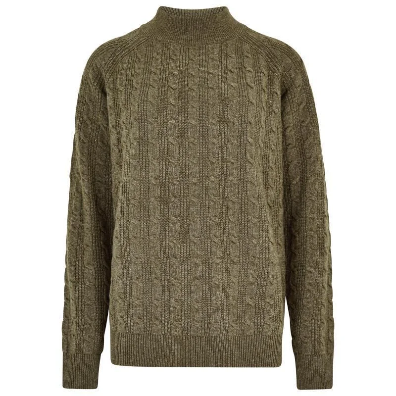 Dubarry Tallanstown Ladies Funnel Neck Jumper - Dusky Green Solid Print Embellished