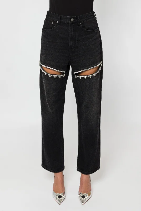 Area Crystal Slit Jean in Black Trendy Plus Size Jeans