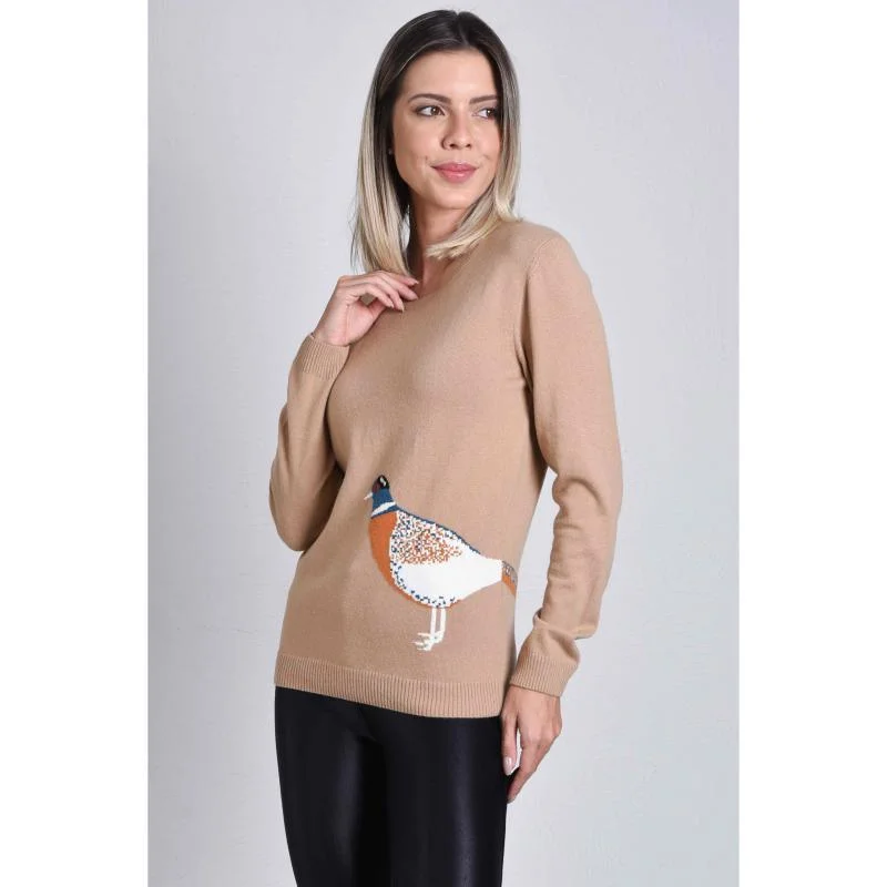 Hartwell Amanda Pheasants Wool Cashmere Ladies Knitted Jumper - Beige Casual Formal Business