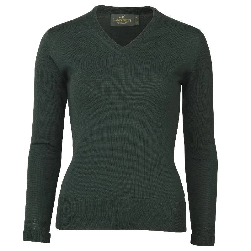 Laksen Carnaby V-Neck Merino Ladies Jumper - Pine Notch Collar Peter Pan Collar Cowl Neck Laksen Carnaby V-Neck Merino Ladies Jumper - Pine Notch Collar Peter Pan Collar Cowl Neck