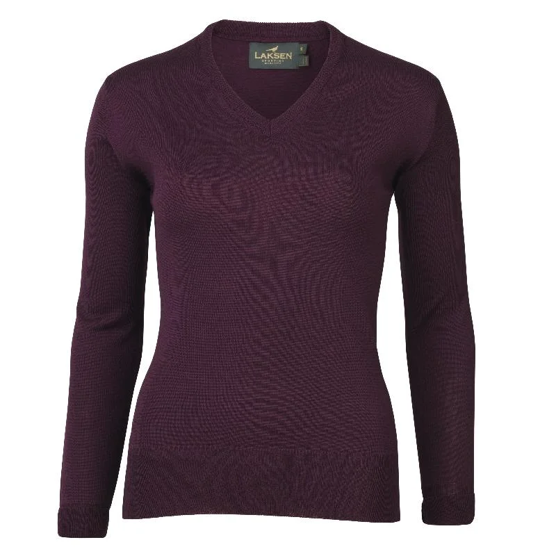 Laksen Carnaby V-Neck Merino Ladies Jumper - Purple Sweater Knitwear Pullover