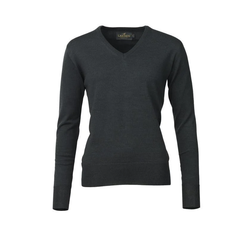 Laksen Essex V-Neck Merino Ladies Jumper - Pine Herringbone Houndstooth Plaid