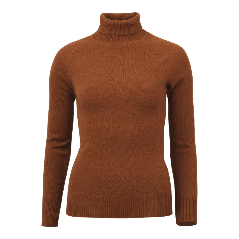 Laksen Kit Ladies Lambswool Cashmere Roll Neck Jumper - Burnt Orange Print Jacquard Patchwork Laksen Kit Ladies Lambswool Cashmere Roll Neck Jumper - Burnt Orange Print Jacquard Patchwork
